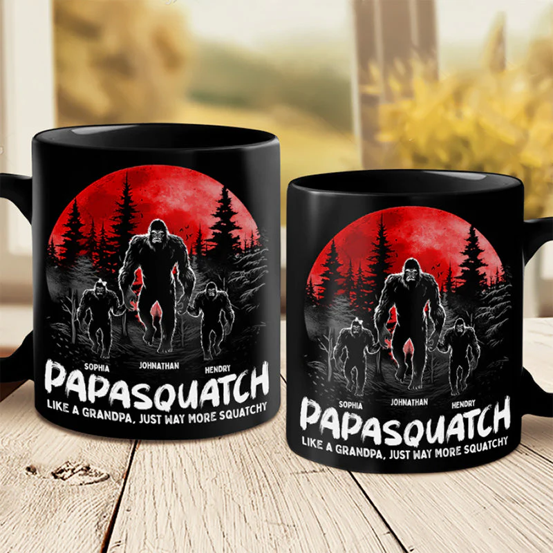 Like A Daddy Just More Squatchy - Family Personalized Custom Black Mug - Gift For Dad, Grandpa - Image 3