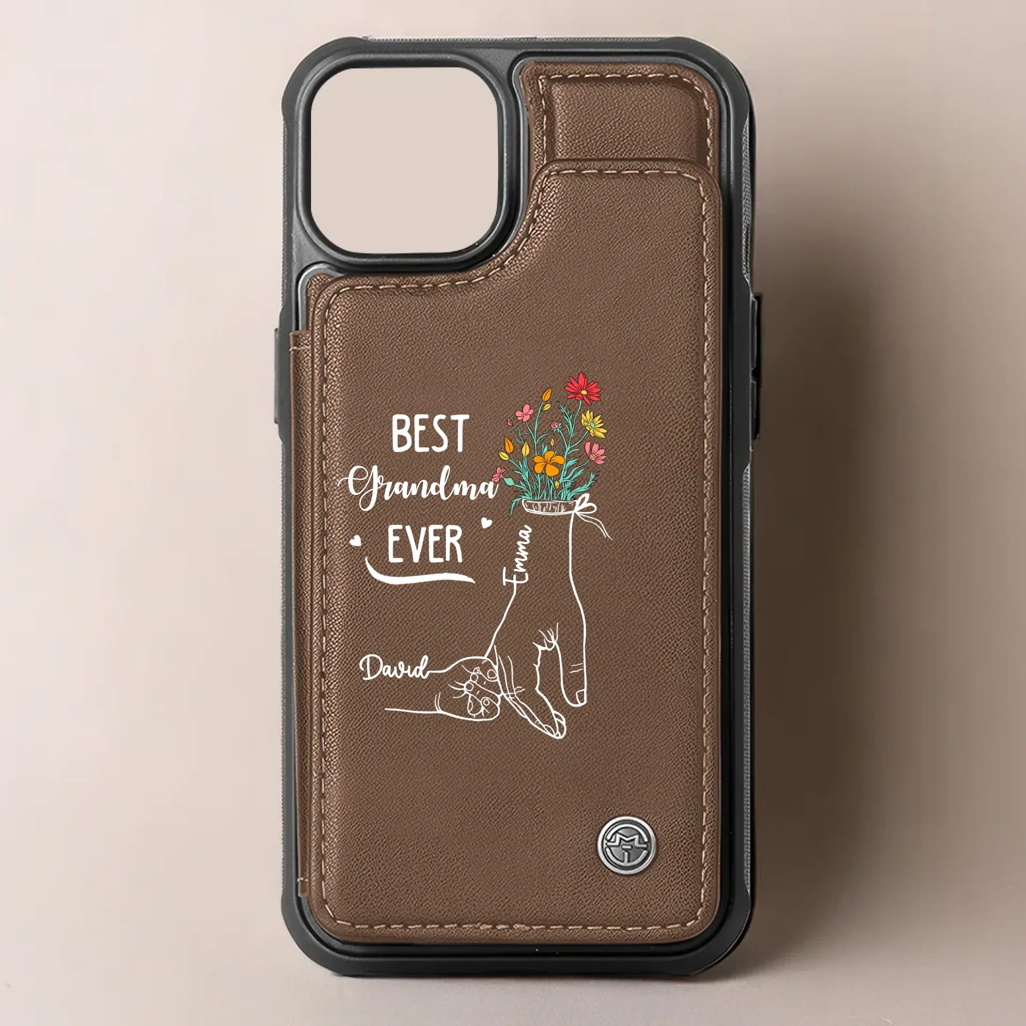 Like A Flower, Her Love Never Fades - Family Personalized Custom Leather Flip Wallet Phone Case - Mother's Day Gift For Mom, Grandma - Image 3