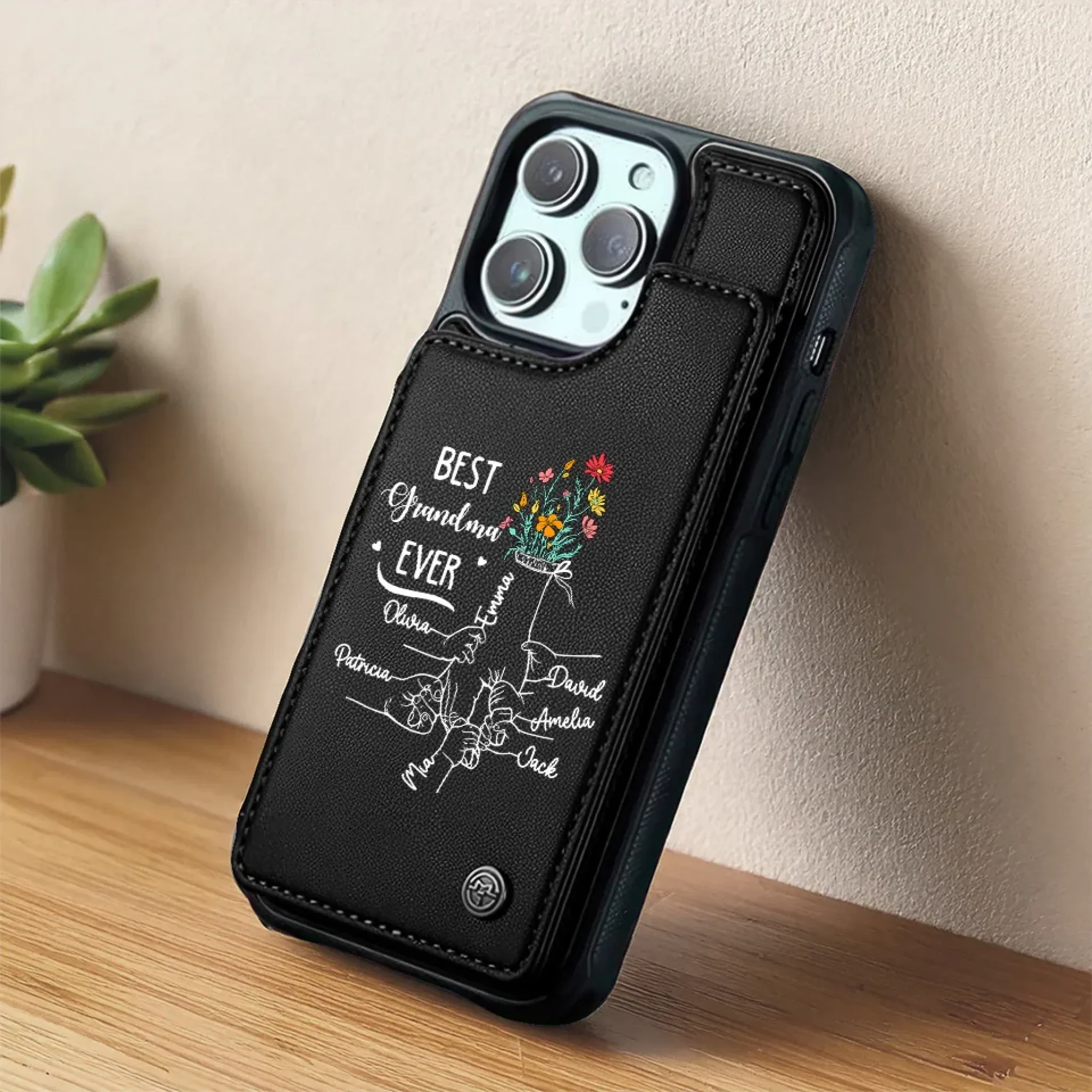 Like A Flower, Her Love Never Fades - Family Personalized Custom Leather Flip Wallet Phone Case - Mother's Day Gift For Mom, Grandma - Image 5