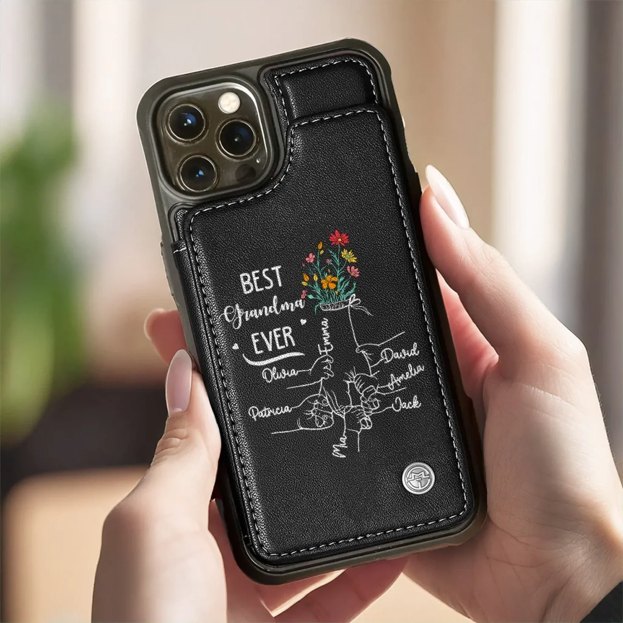 Like A Flower, Her Love Never Fades - Family Personalized Custom Leather Flip Wallet Phone Case - Mother's Day Gift For Mom, Grandma - Image 6