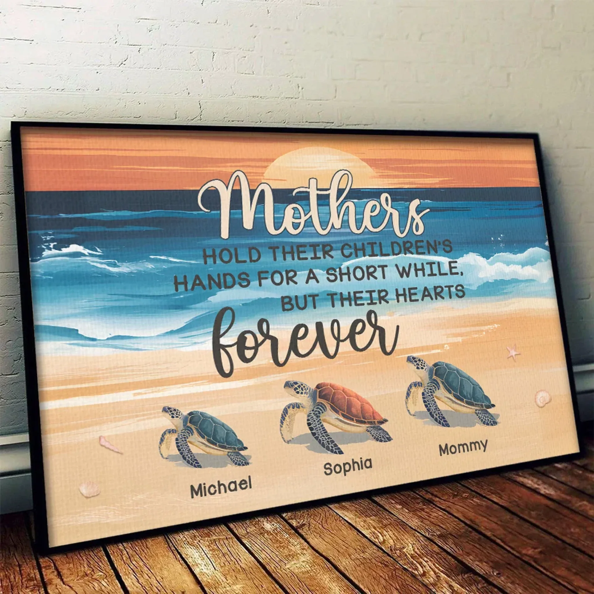 Like A Turtle, A Mom Carries Her World On Her Back - Family Personalized Custom Horizontal Poster - Gift For Mom - Image 4