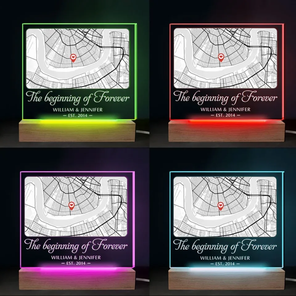 Location Map Where It All Began - Couple Personalized Custom Shaped 3D LED Light - Map Art, Gift For Husband Wife, Anniversary - Image 5