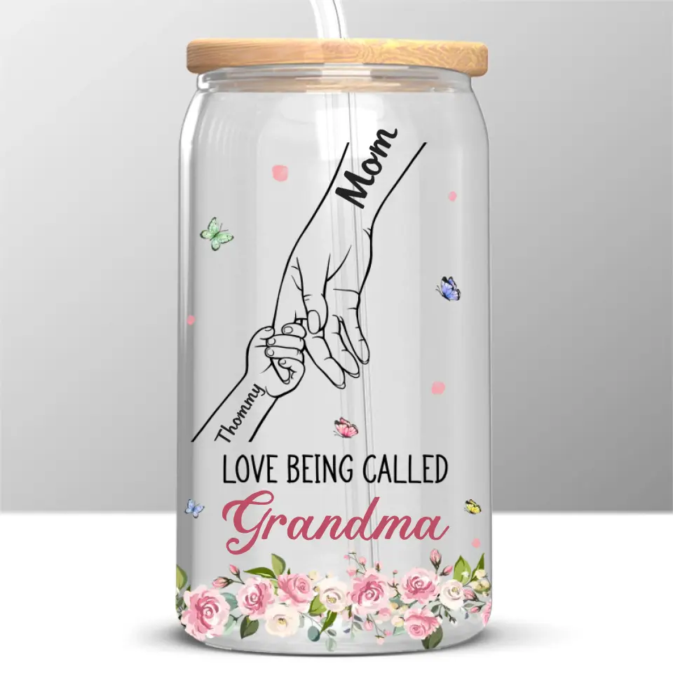 Love Being Called Grammy - Family Personalized Custom Glass Cup, Iced Coffee Cup - Mother's Day, Gift For Mom, Grandma - Image 2