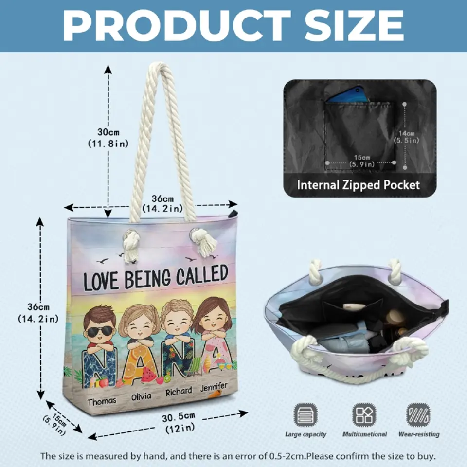 Love Being Called Grandma - Family Personalized Custom Beach Bag - Gift For Grandma - Image 6