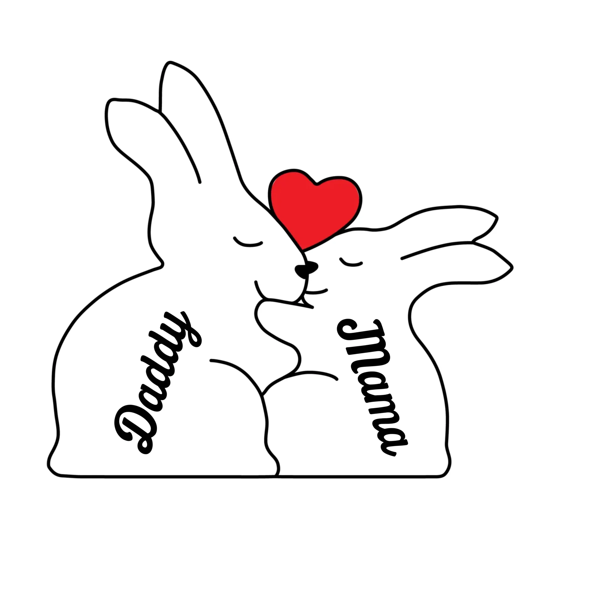 Love & Bunnies - Family Personalized Custom Rabbit Shaped Wooden Art Puzzle - Wooden Pet Carvings, Wood Sculpture Table Ornaments, Carved Wood Decor - Gift For Family Members - Image 2