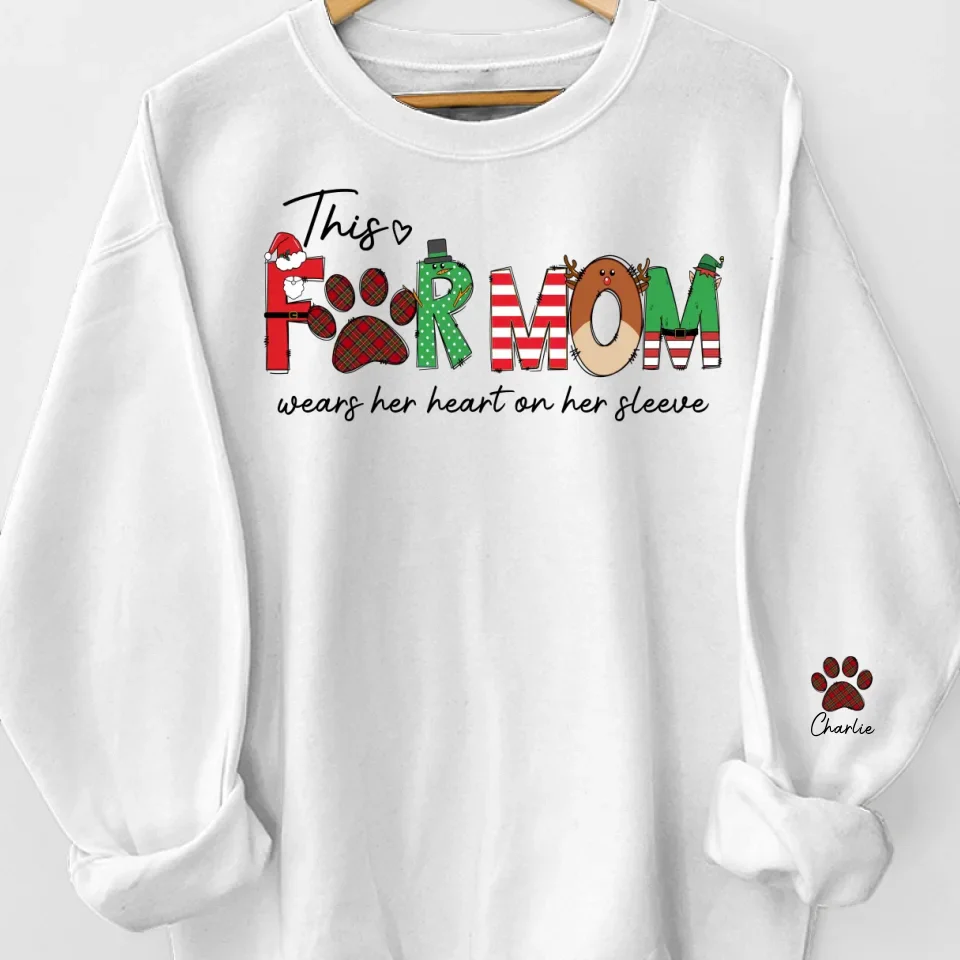 Love, Fur, And Holiday Cheer - Dog & Cat Personalized Custom Unisex Sweatshirt With Design On Sleeve - Christmas Gift For Pet Owners, Pet Lovers - Image 2