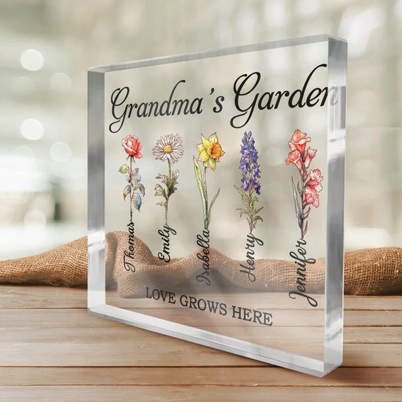 Love Grows In Grandma's Garden - Family Personalized Custom Square Shaped Acrylic Plaque - Birthday Gift For Grandma - Image 2