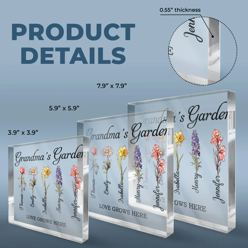 Love Grows In Grandma's Garden - Family Personalized Custom Square Shaped Acrylic Plaque - Birthday Gift For Grandma - Image 3