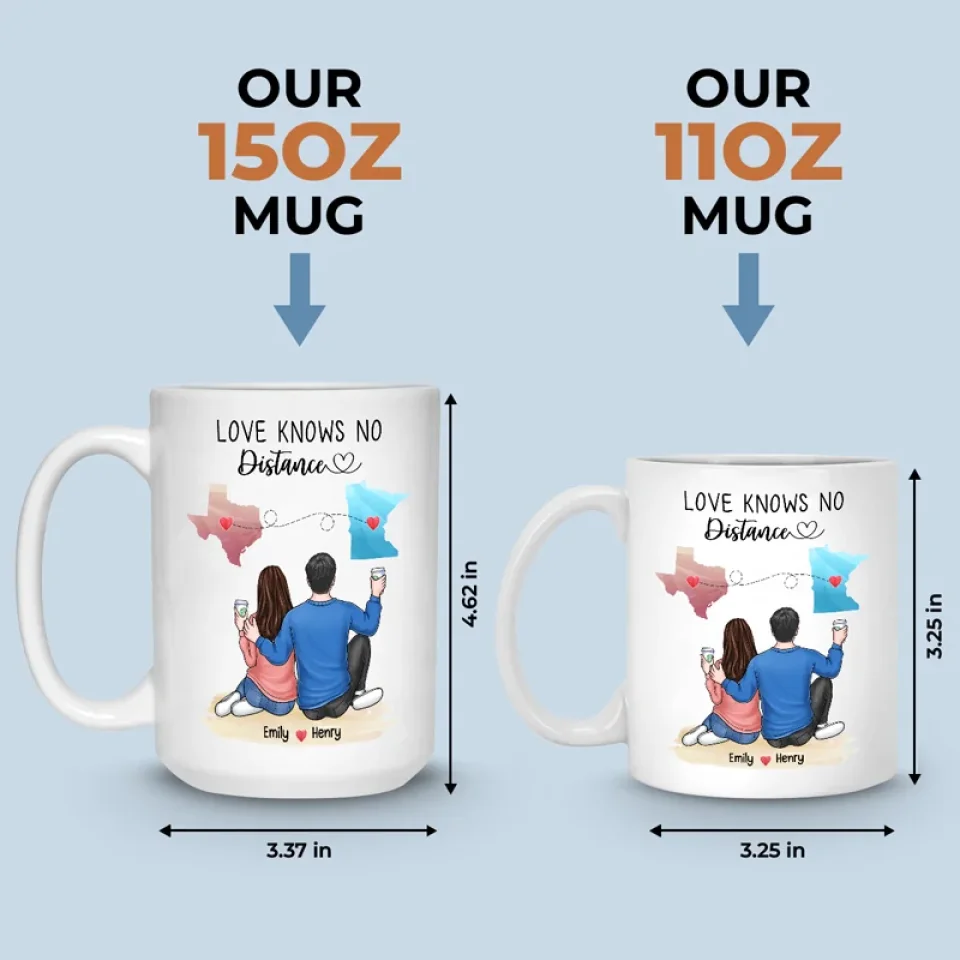 Love Knows No Distance - Couple Personalized Custom Mug - Gift For Husband Wife, Anniversary, Long Distance Relationship - Image 5