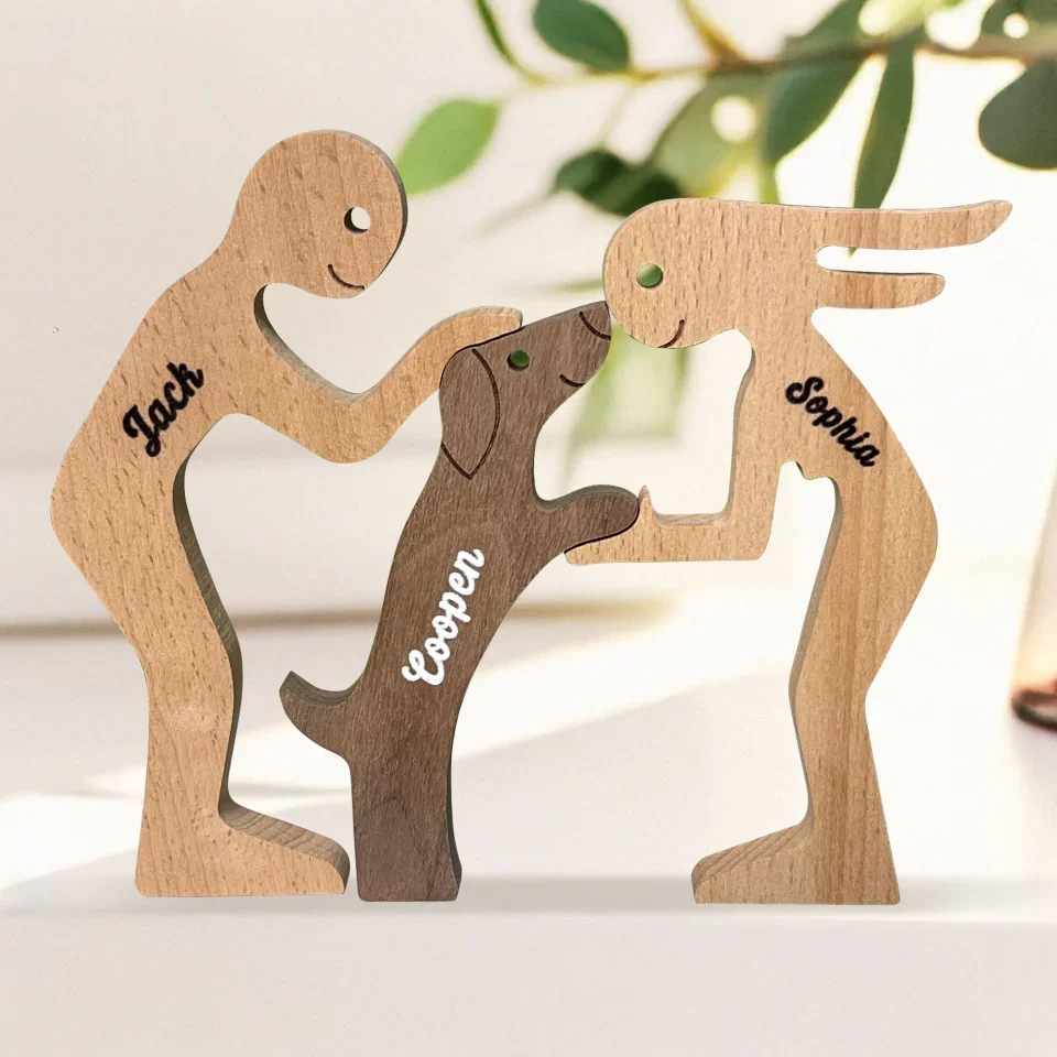 Love Makes A Family - Dog & Cat Personalized Custom Shaped Wooden Art Puzzle - Wooden Pet Carvings, Wood Sculpture Table Ornaments, Carved Wood Decor - Gift For Pet Owners, Pet Lovers - Image 4