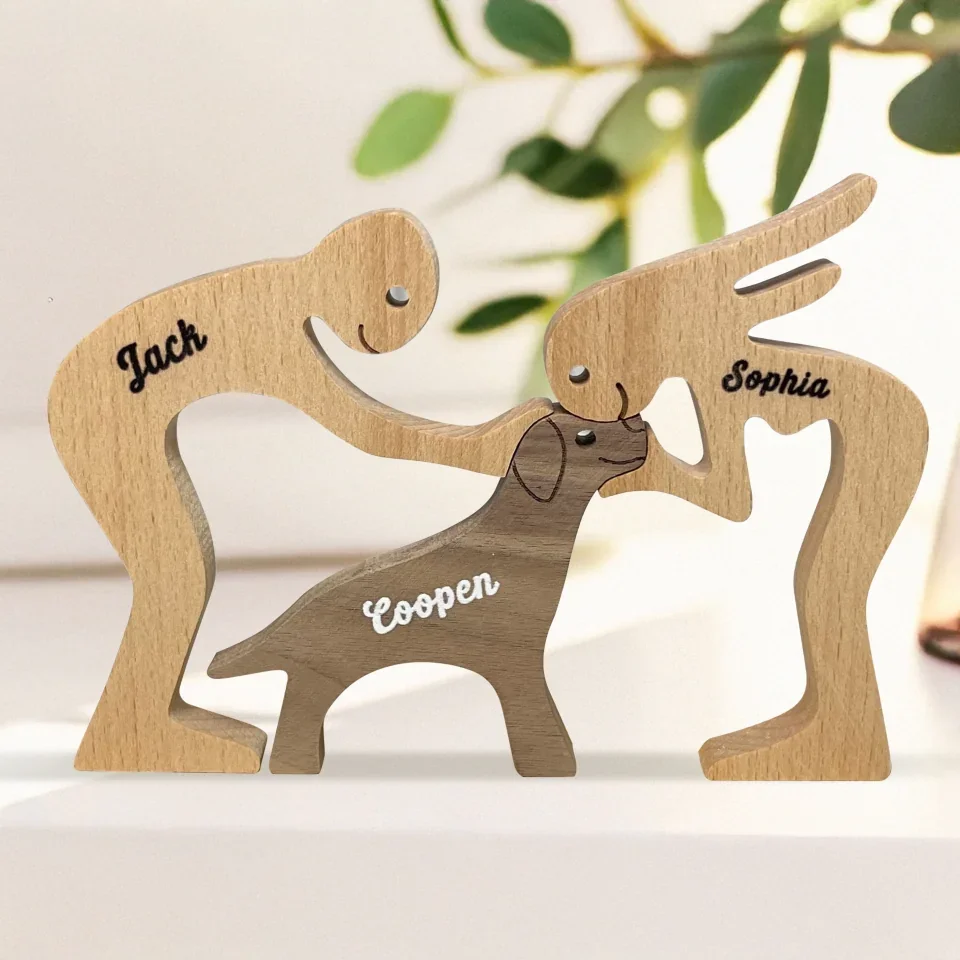 Love Makes A Family - Dog & Cat Personalized Custom Shaped Wooden Art Puzzle - Wooden Pet Carvings, Wood Sculpture Table Ornaments, Carved Wood Decor - Gift For Pet Owners, Pet Lovers - Image 5