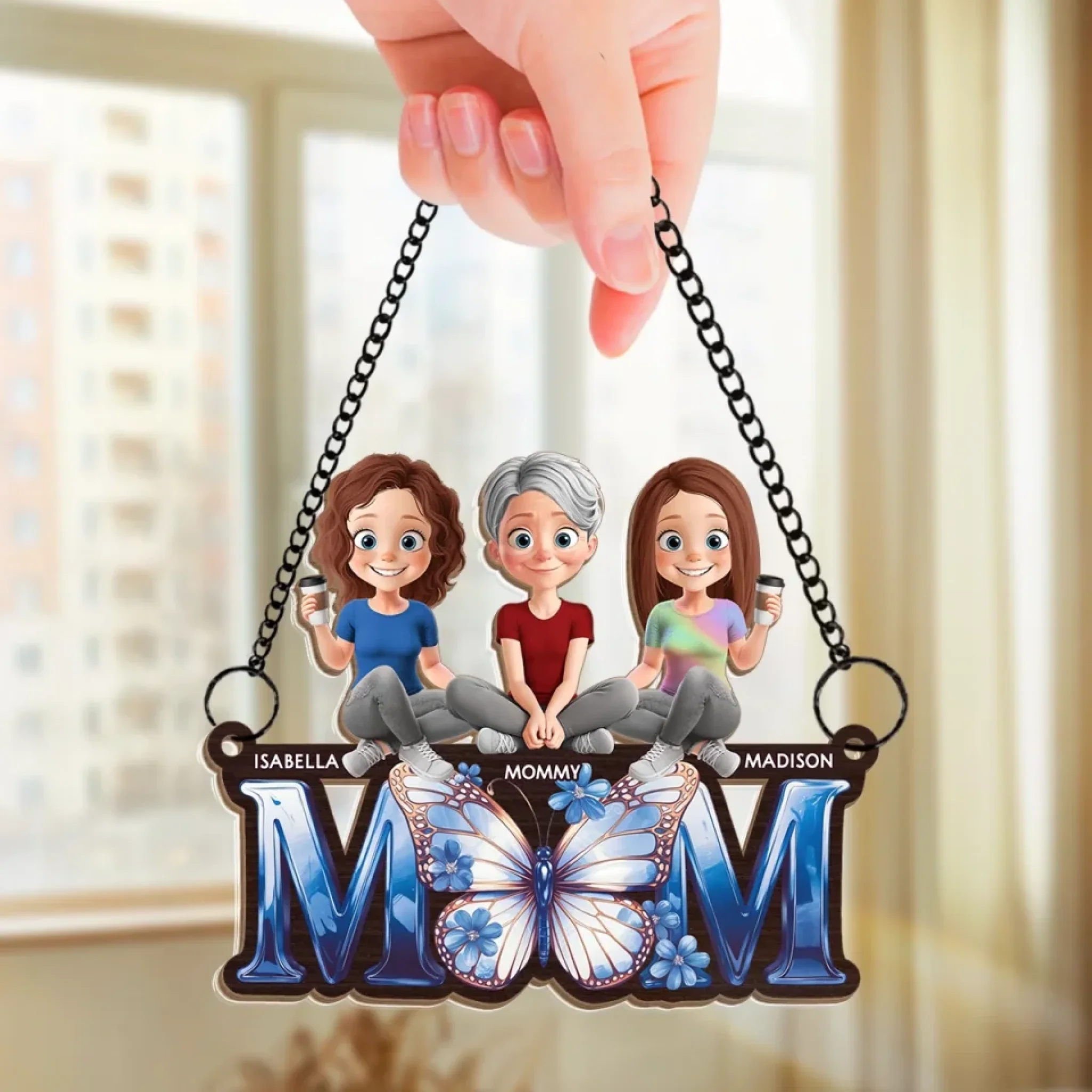 Love Makes A Family - Family Personalized Window Hanging Suncatcher Ornament - Mother's Day, Gift For Mom, Grandma - Image 3