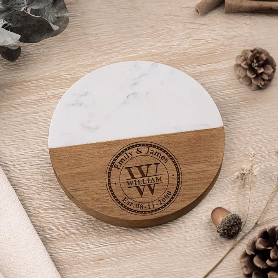 Love Was Made For Me And You - Couple Personalized Custom Marble Wood Coaster - Gift For Husband Wife, Anniversary - Image 3