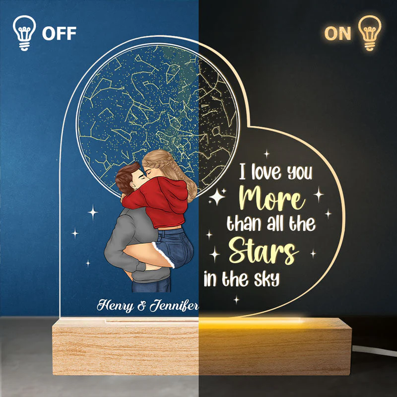Love You More Than All The Stars - Couple Personalized Custom Heart Shaped 3D LED Light - Gift For Husband Wife, Anniversary - Image 3