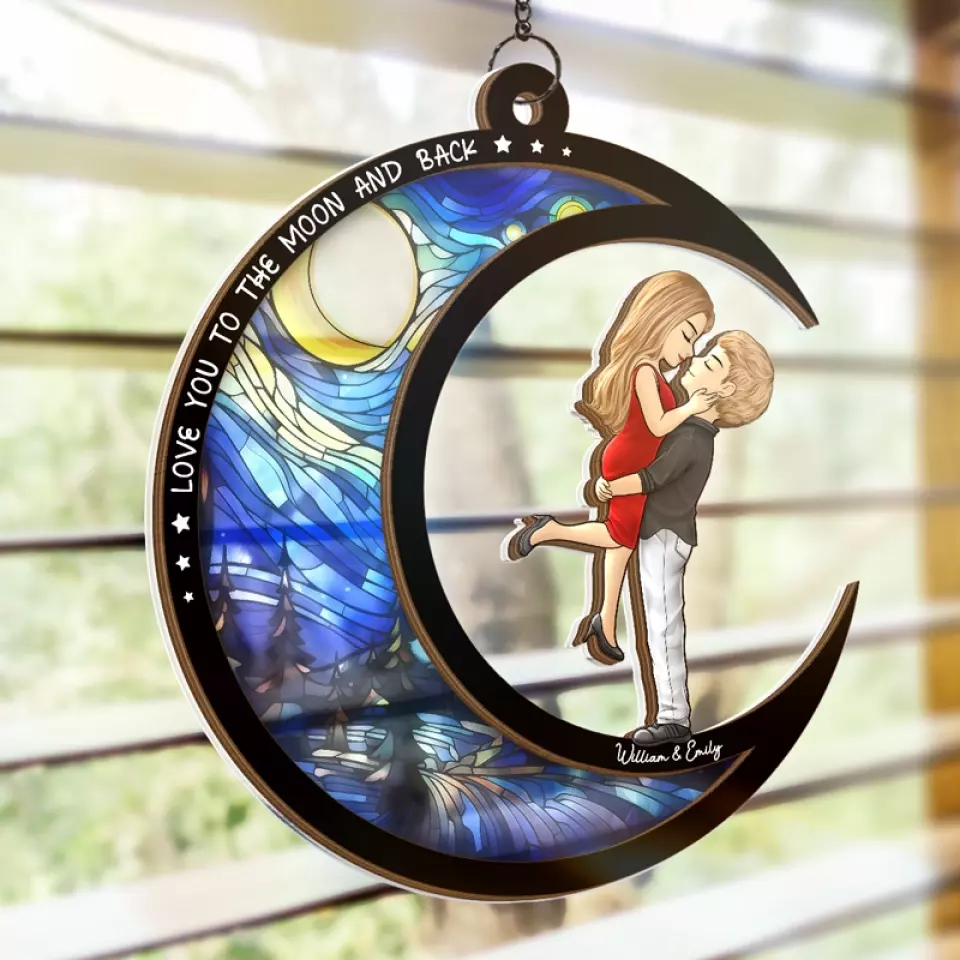 Love You To The Moon And Back - Couple Personalized Window Hanging Suncatcher - Gift For Husband Wife, Anniversary - Image 4