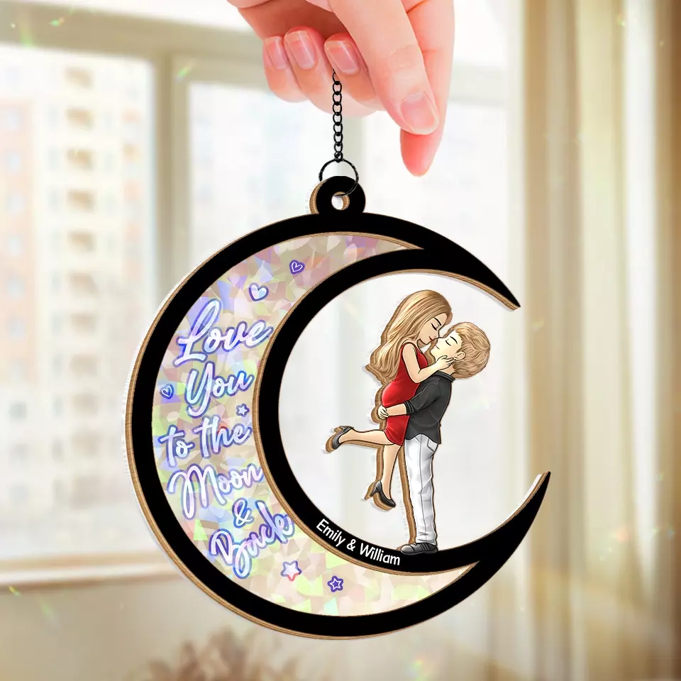 Love You To The Moon & Back - Couple Personalized Window Hanging Suncatcher - Gift For Husband Wife, Anniversary - Image 3
