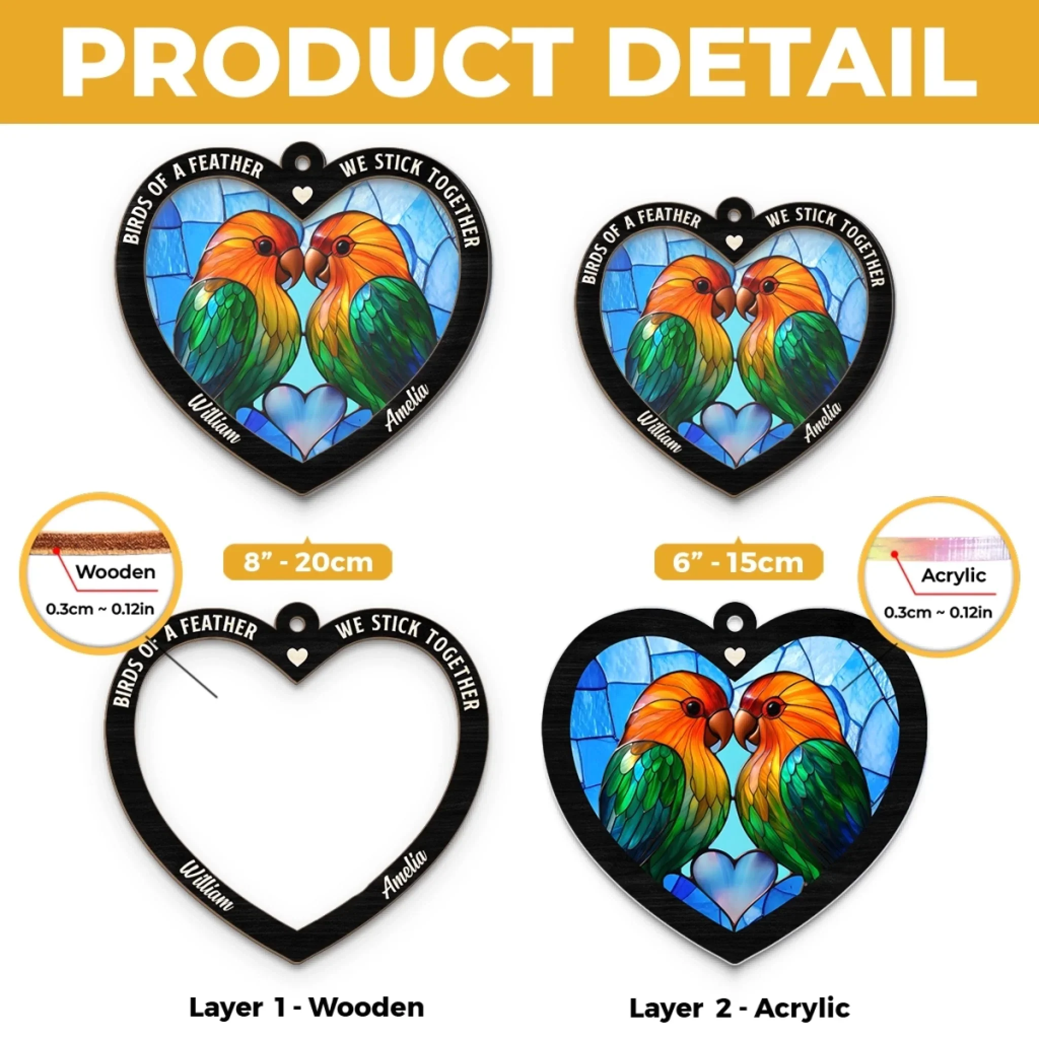 Lovebirds For Life - Couple Personalized Window Hanging Suncatcher Ornament - Gift For Husband Wife, Anniversary - Image 5