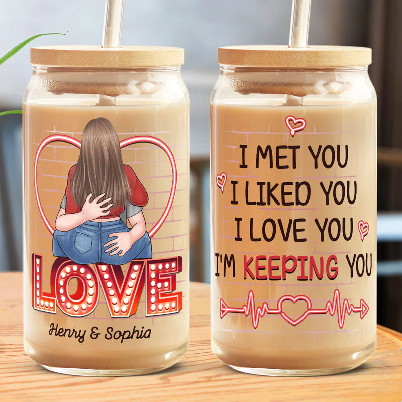 Loving You, Keeping You - Couple Personalized Custom Glass Cup, Iced Coffee Cup - Gift For Husband Wife, Anniversary - Image 2