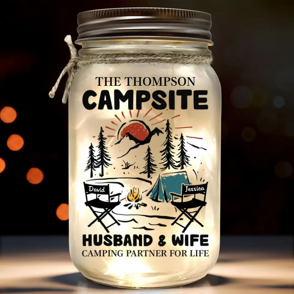 Making Memories One Campsite At A Time - Camping Personalized Custom Mason Jar Light - Gift For Couple, Husband Wife, Camping Lovers - Image 2