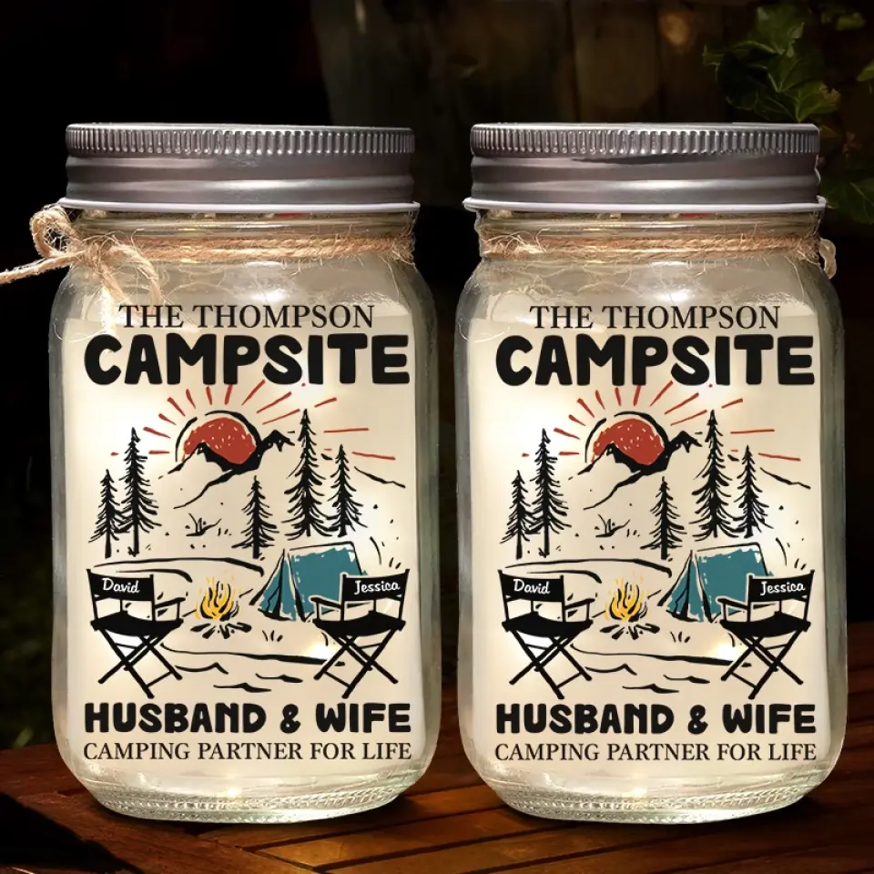 Making Memories One Campsite At A Time - Camping Personalized Custom Mason Jar Light - Gift For Couple, Husband Wife, Camping Lovers - Image 3
