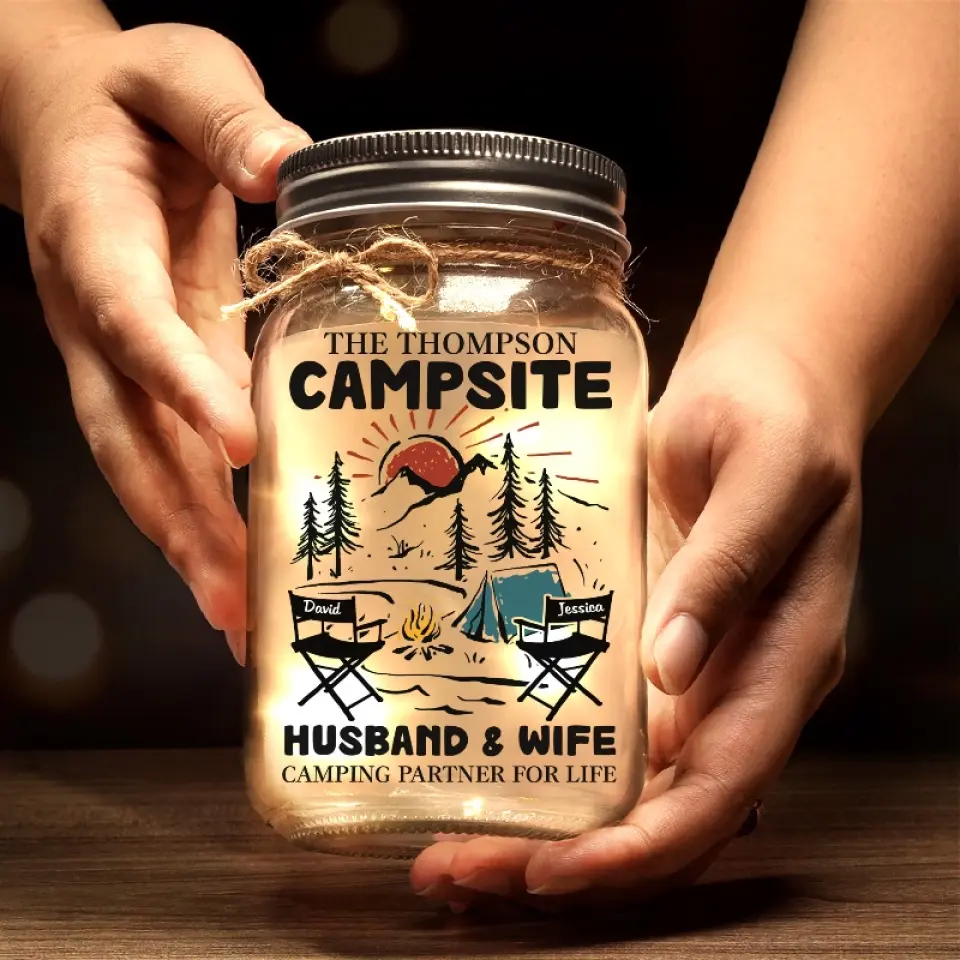 Making Memories One Campsite At A Time - Camping Personalized Custom Mason Jar Light - Gift For Couple, Husband Wife, Camping Lovers - Image 4