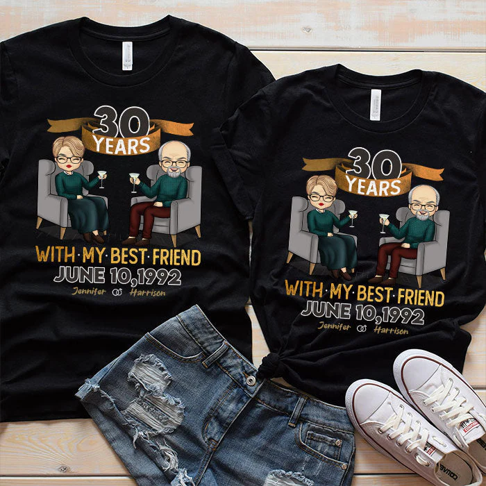 Many Years With My Best Friend - Personalized Matching Couple T-Shirt - Gift For Couple, Husband Wife, Anniversary, Engagement, Wedding, Marriage Gift - Image 3