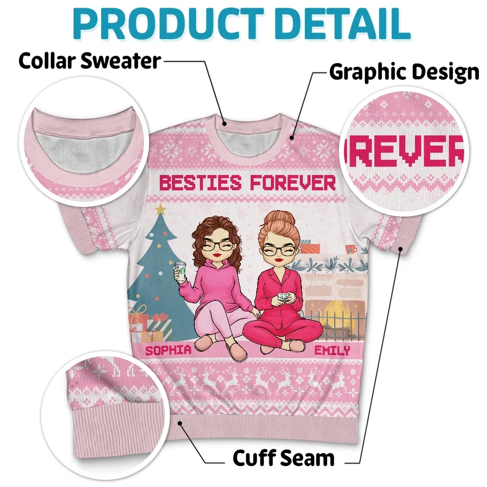 May All Your Days Be Merry And Bright - Bestie Personalized Custom All Over Print Adult Short Sleeve Sweater - Christmas Gift For Best Friends, BFF, Sisters - Image 4
