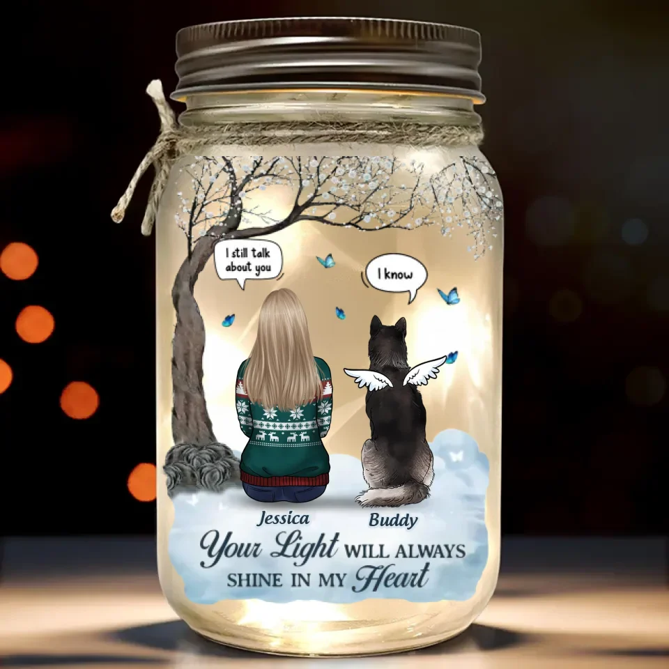 Memories With You Last A Lifetime - Memorial Personalized Custom Mason Jar Light - Sympathy Gift For Family Members, Pet Owners, Pet Lovers - Image 2