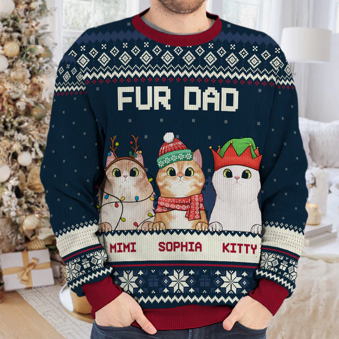 Meowy Christmas Cat Mom Cat Dad - Cat Personalized Custom Ugly Sweatshirt - Unisex Wool Jumper - Christmas Gift For Pet Owners, Pet Lovers - Image 4