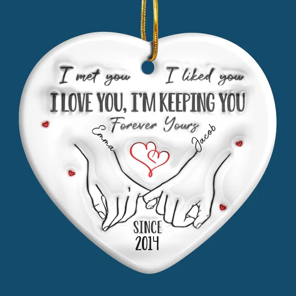 Merry And Bright, With You By My Side - Couple Personalized Custom 3D Inflated Effect Printed Ornament - Ceramic Heart Shaped - Christmas Gift For Husband Wife, Anniversary - Image 2