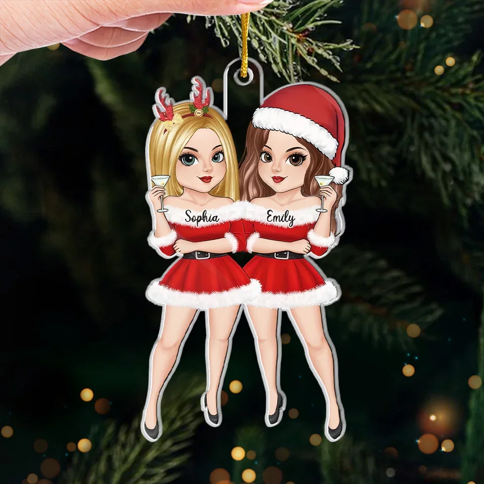 Merry Christmas, Festive Friends - Bestie Personalized Custom Ornament - Acrylic Custom Shaped - Christmas Gift For Best Friends, BFF, Sisters - Image 4