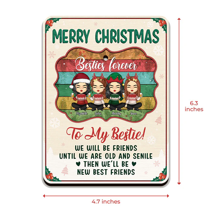 Merry Christmas To My Besties - Personalized Custom Christmas Wooden Card With Pop Out Ornament - Gift For Bestie, Best Friend, Sister, Birthday Gift For Bestie And Friend, Christmas Gift - Image 3