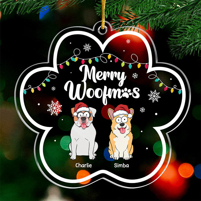 Merry Woofmas - Dog Personalized Custom Ornament - Acrylic Flower Shaped - Christmas Gift For Pet Owners, Pet Lovers - Image 2