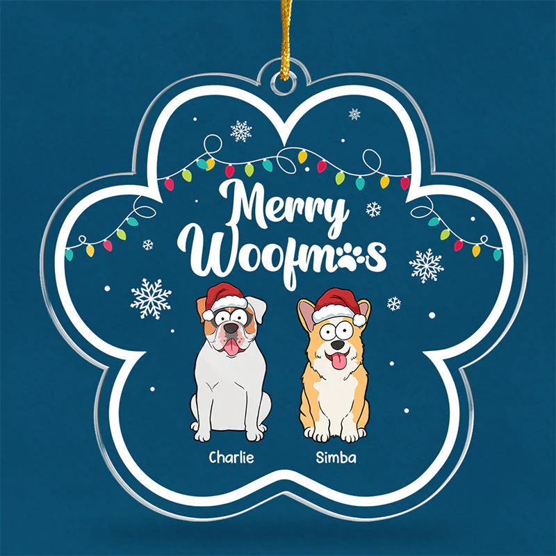 Merry Woofmas - Dog Personalized Custom Ornament - Acrylic Flower Shaped - Christmas Gift For Pet Owners, Pet Lovers - Image 3