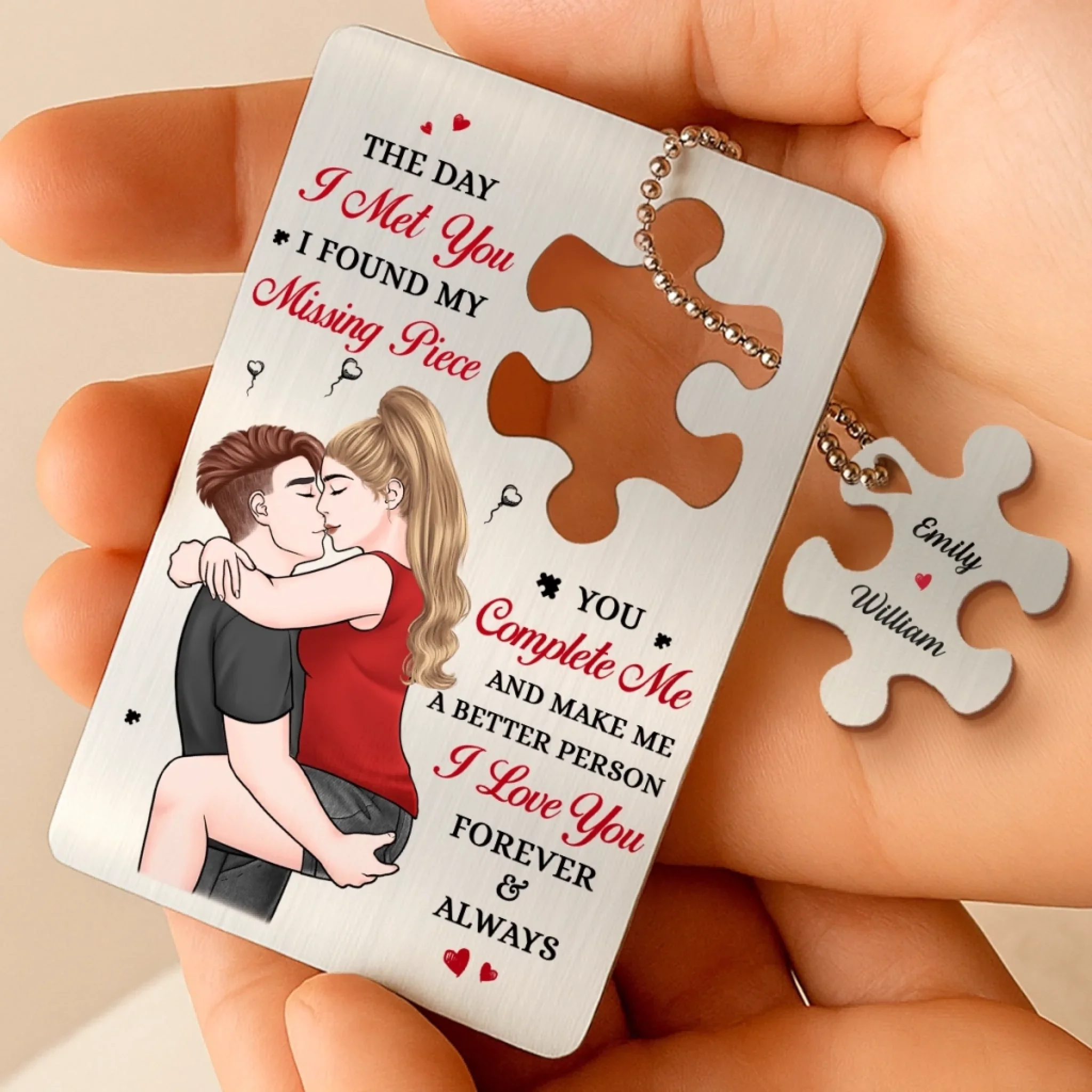 Metal Wallet Card With Charm - Personalized Anniversary Wedding Gifts For Husband And Wife, Him And Her - I Found My Missing Piece, Couple Birthday Gifts For Him And Her