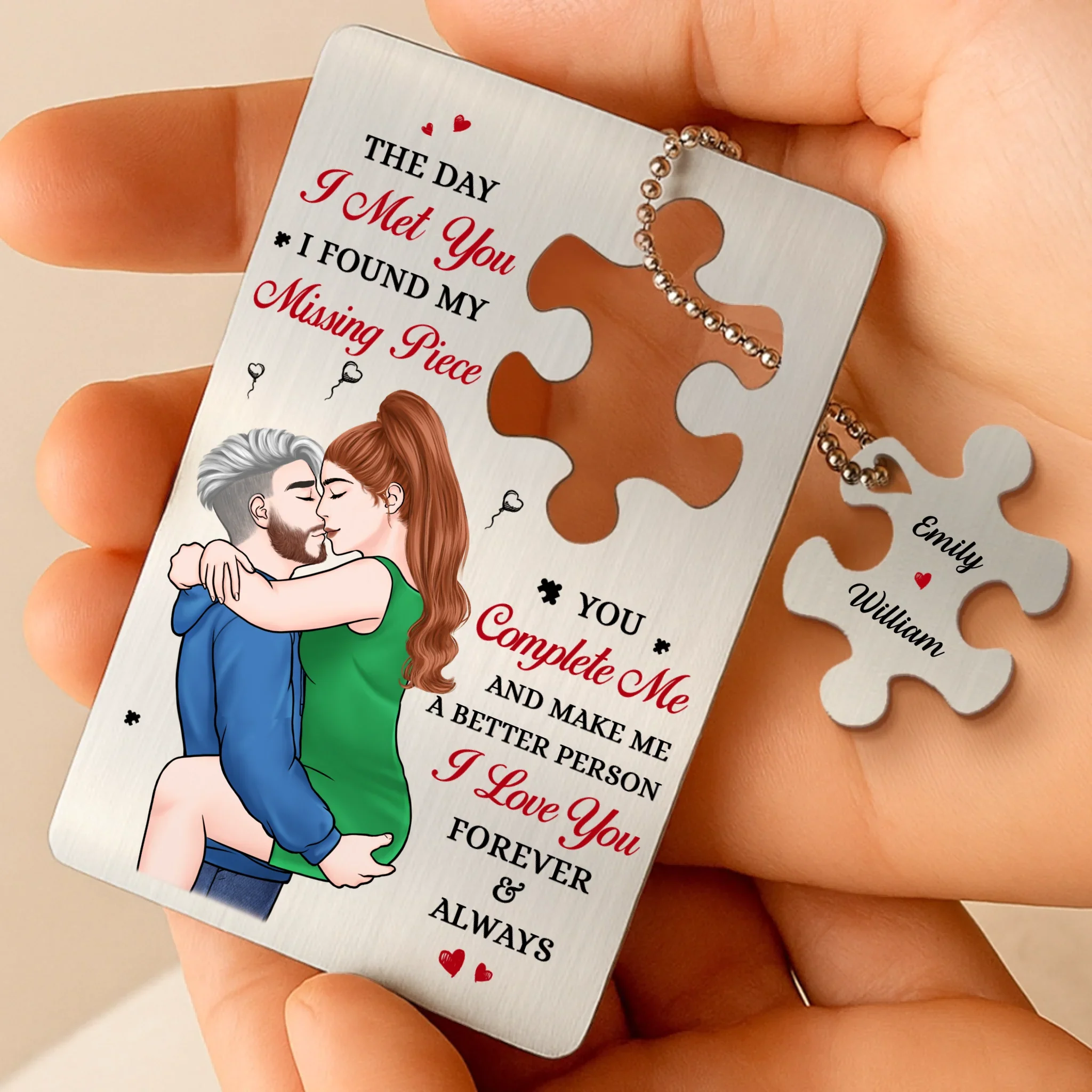 Metal Wallet Card With Charm - Personalized Anniversary Wedding Gifts For Husband And Wife, Him And Her - I Found My Missing Piece, Couple Birthday Gifts For Him And Her - Image 2