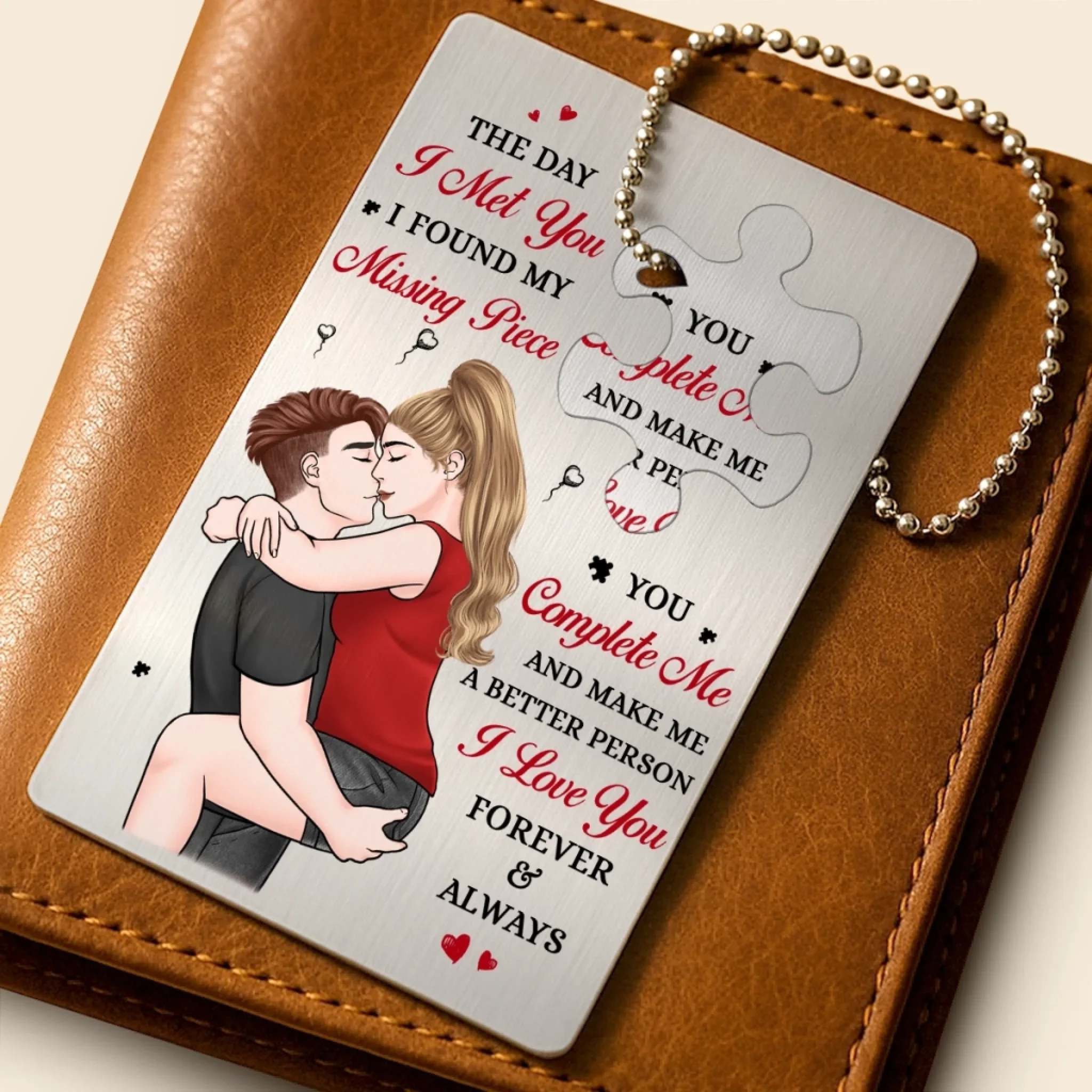 Metal Wallet Card With Charm - Personalized Anniversary Wedding Gifts For Husband And Wife, Him And Her - I Found My Missing Piece, Couple Birthday Gifts For Him And Her - Image 3