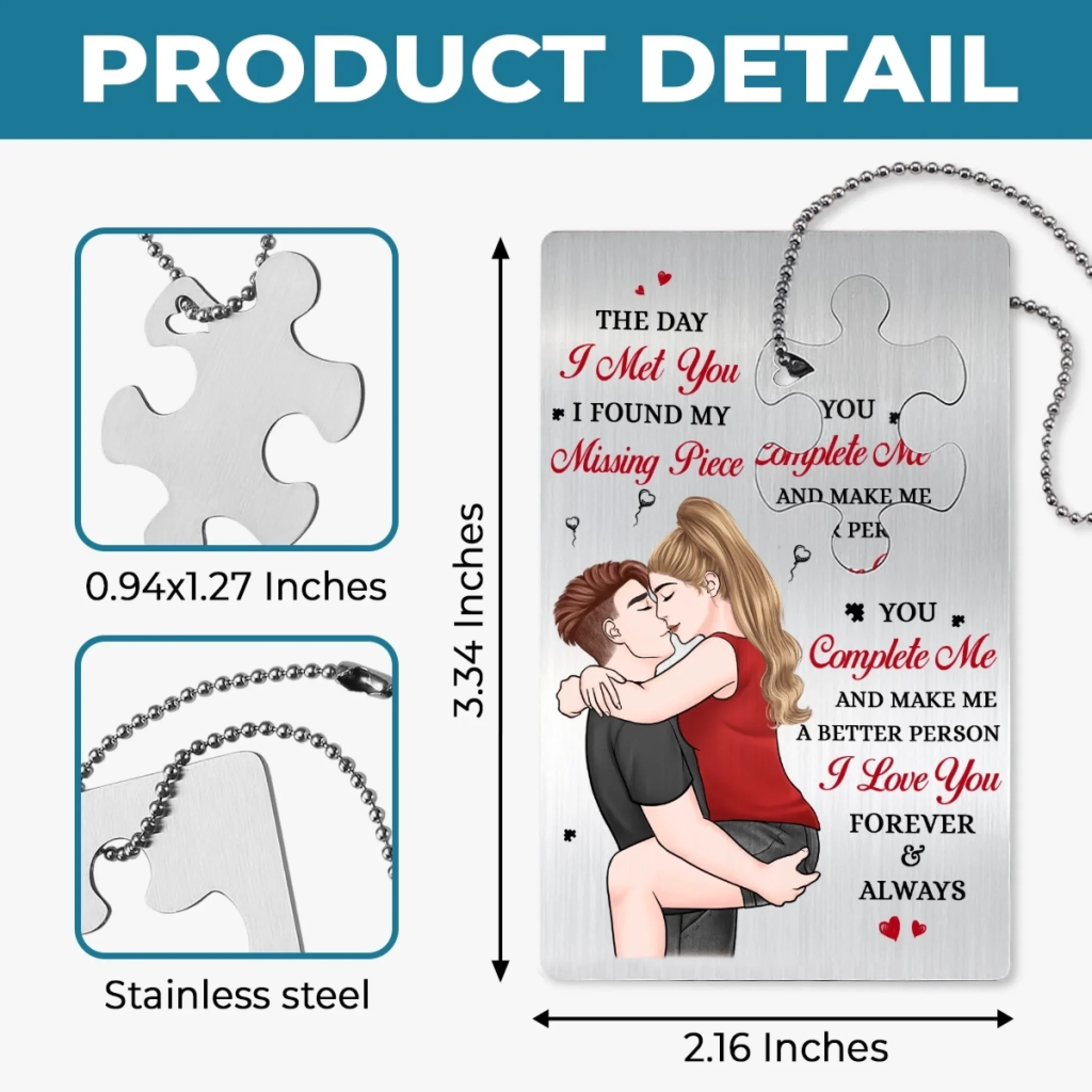 Metal Wallet Card With Charm - Personalized Anniversary Wedding Gifts For Husband And Wife, Him And Her - I Found My Missing Piece, Couple Birthday Gifts For Him And Her - Image 4