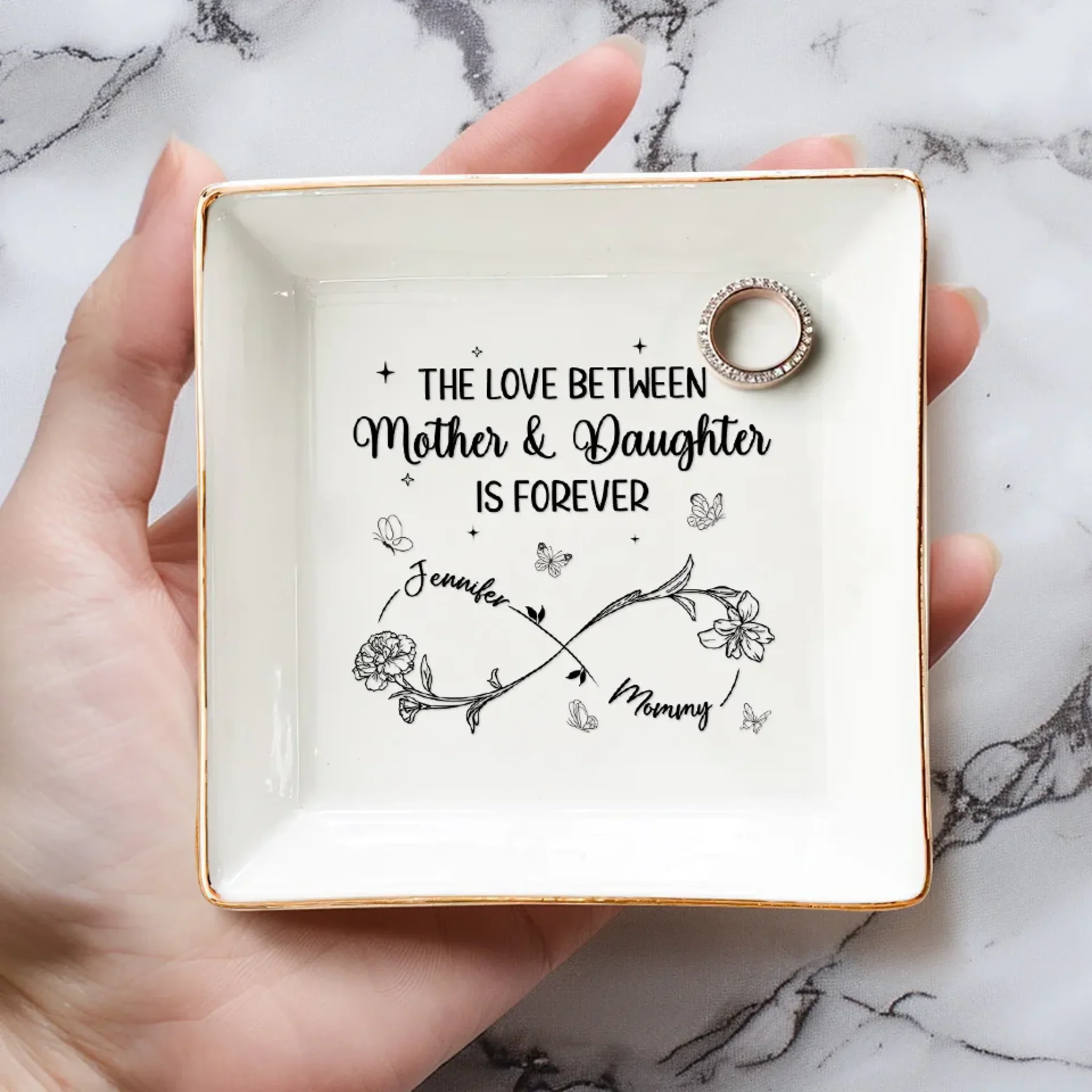 Mom’s Love, Daughter’s Strength - Family Personalized Custom Jewelry Dish - Mother's Day, Gift For Mom, Daughter - Image 4