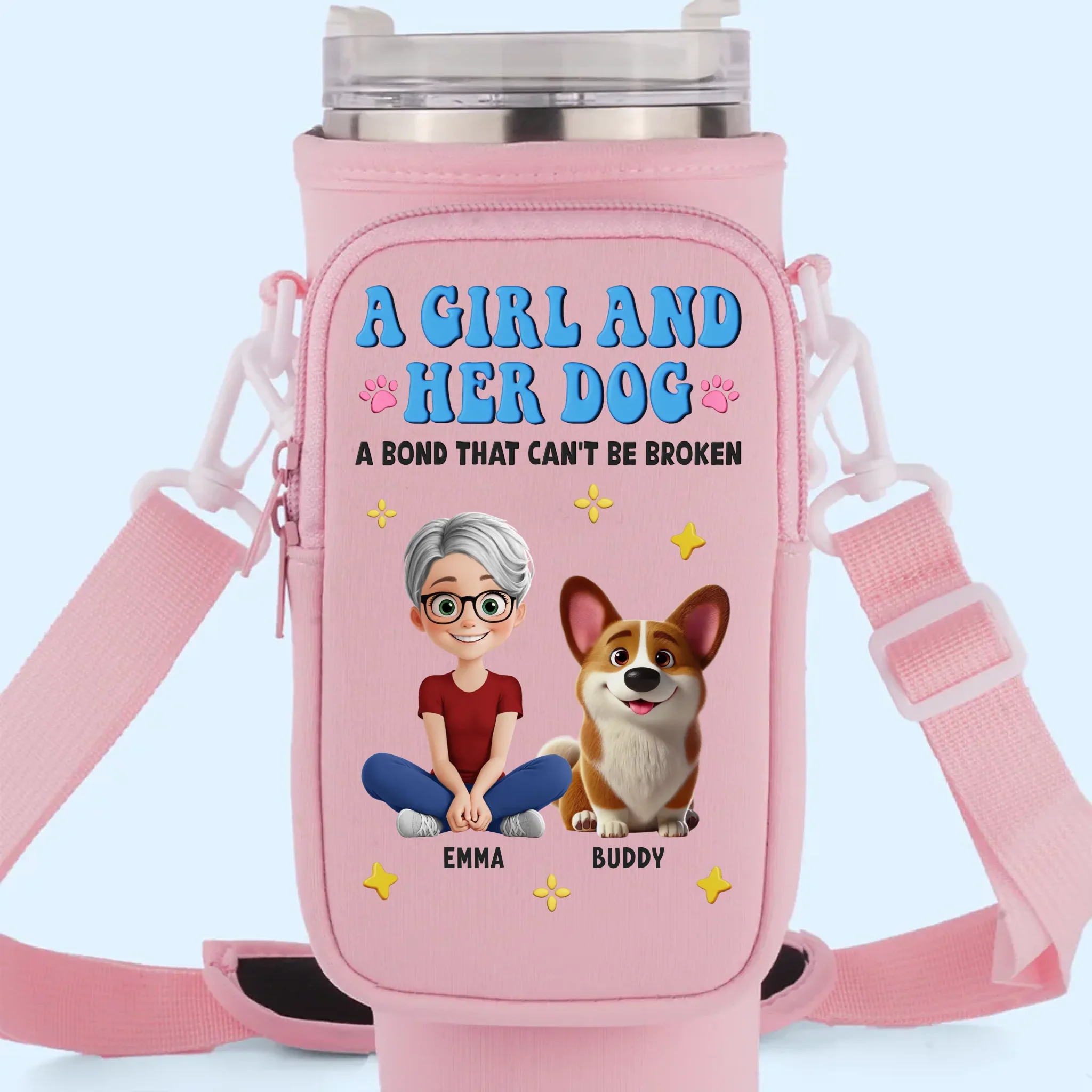 Mud On Her Shoes, Love On Her Face - Dog & Cat Personalized Custom Neoprene Water Bottle Carrier With Pocket - Mother's Day, Gift For Pet Owners, Pet Lovers - Image 2