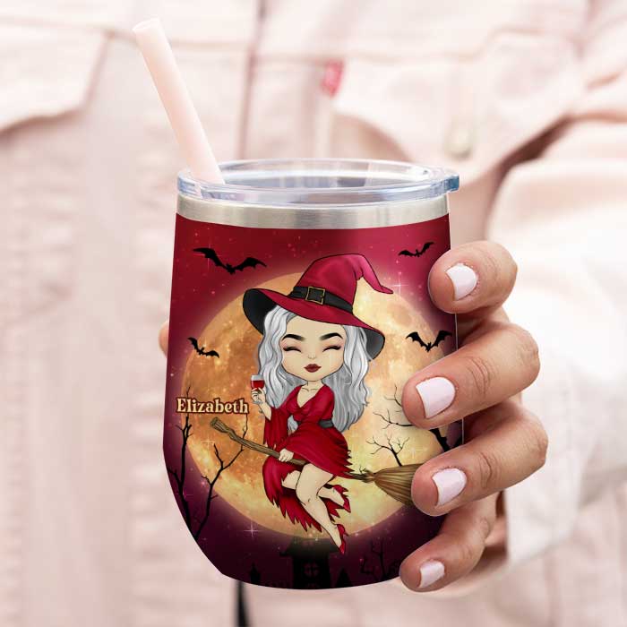 My Broom Broke So Now I Drink Wine - Personalized Witch Wine Tumbler - Gift For Witches, Gift For Yourself, Halloween Gift - Image 3