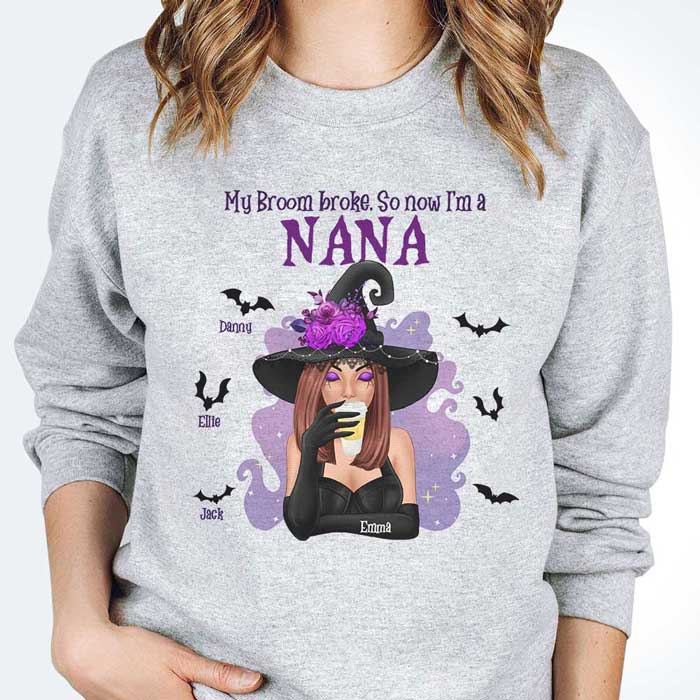 My Broom Broke So Now I'm A Grandma - Personalized Unisex T-shirt, Hoodie, Sweatshirt - Gift For Witches, Gift For Grandma, Grandparents, Halloween Gift - Image 3