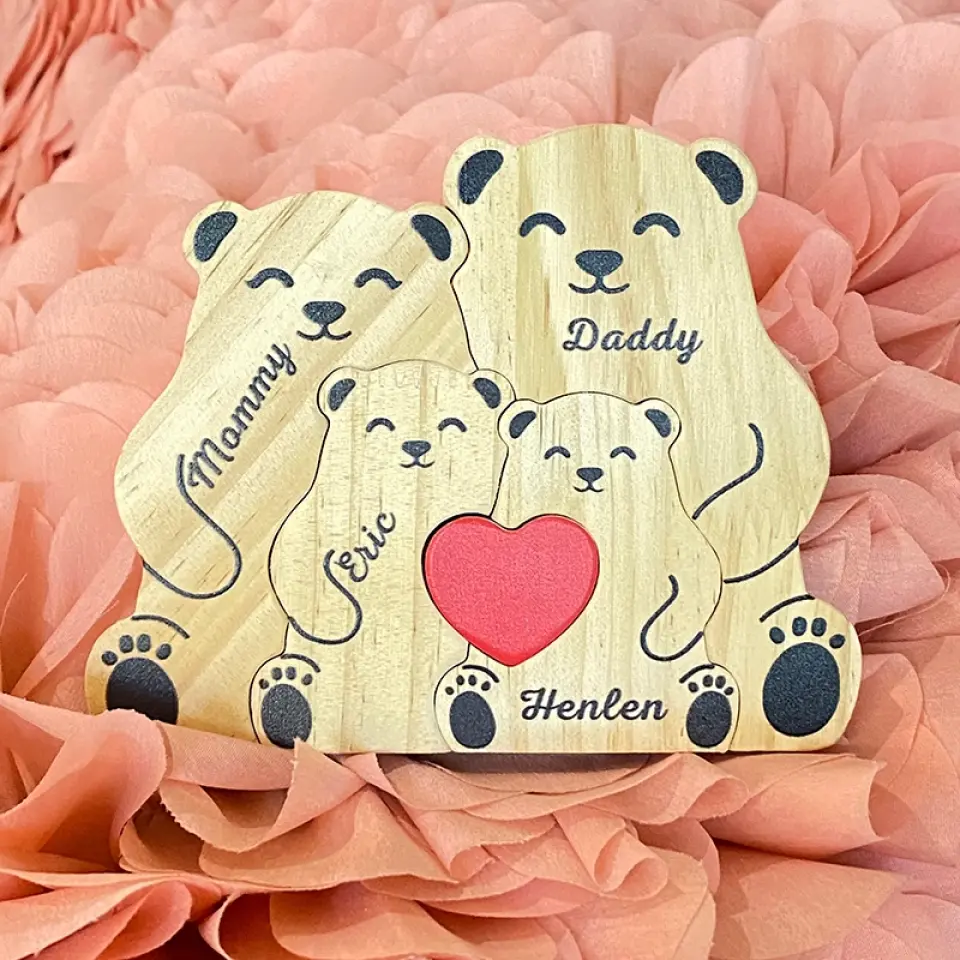 My Family Is My Life - Family Personalized Custom Bear Shaped Wooden Art Puzzle - Wooden Pet Carvings, Wood Sculpture Table Ornaments, Carved Wood Decor - Gift For Family Members - Image 4