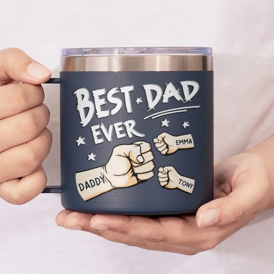 My Father Gave Me My Dreams - Family Personalized Custom 14oz Stainless Steel Tumbler With Handle - Father's Day, Gift For Dad, Grandpa - Image 6