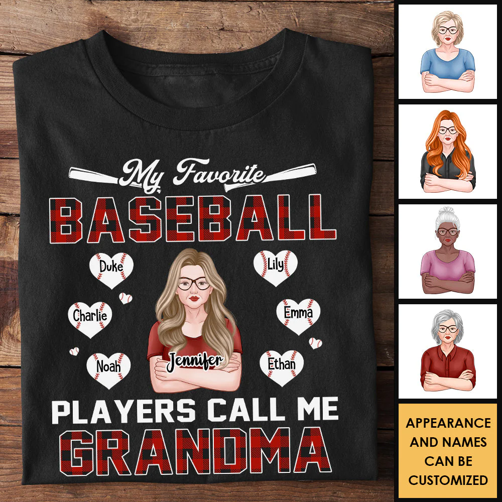 My Favorite Baseball Players Call Me Grandma - Gift For Mom, Grandma - Personalized Unisex T-Shirt, Hoodie - Image 3