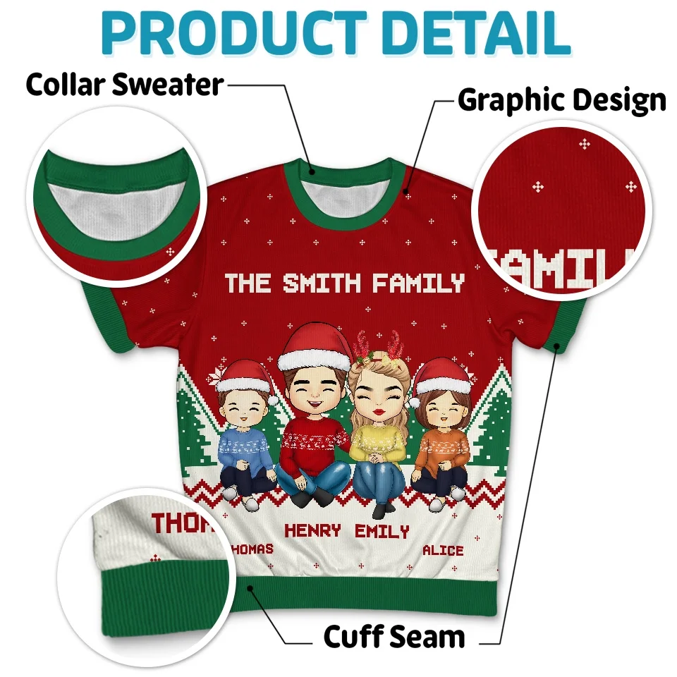 My Favorite Part Of Christmas Is Family - Family Personalized Custom All Over Print Adult Short Sleeve Sweater - Christmas Gift For Family Members - Image 4