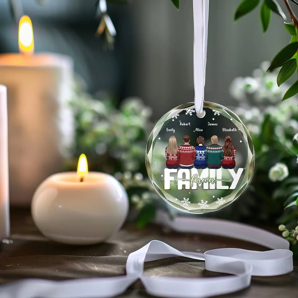 My Favorite Part Of Christmas Is Family - Family Personalized Custom Circle Glass Ornament - Christmas Gift For Family Members - Image 3
