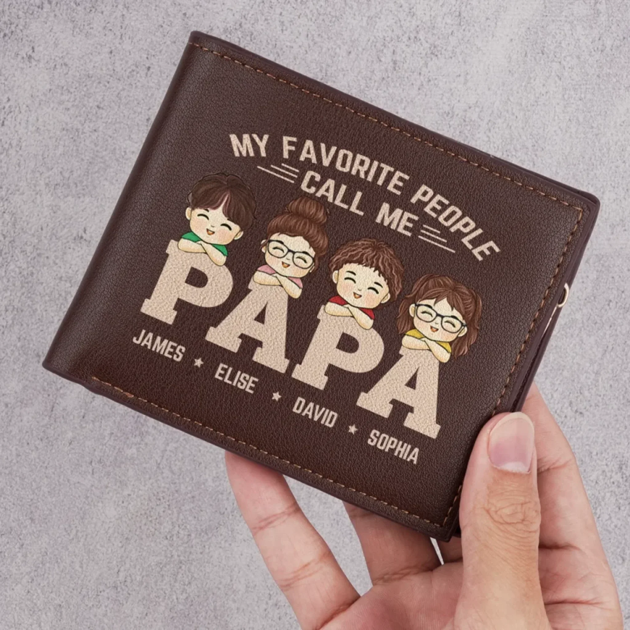 Custom Double-Sided Printed Leather Wallet - Personalized Father's Day Birthday Gifts For Dad - My Favorite People Call Me Papa - Image 5