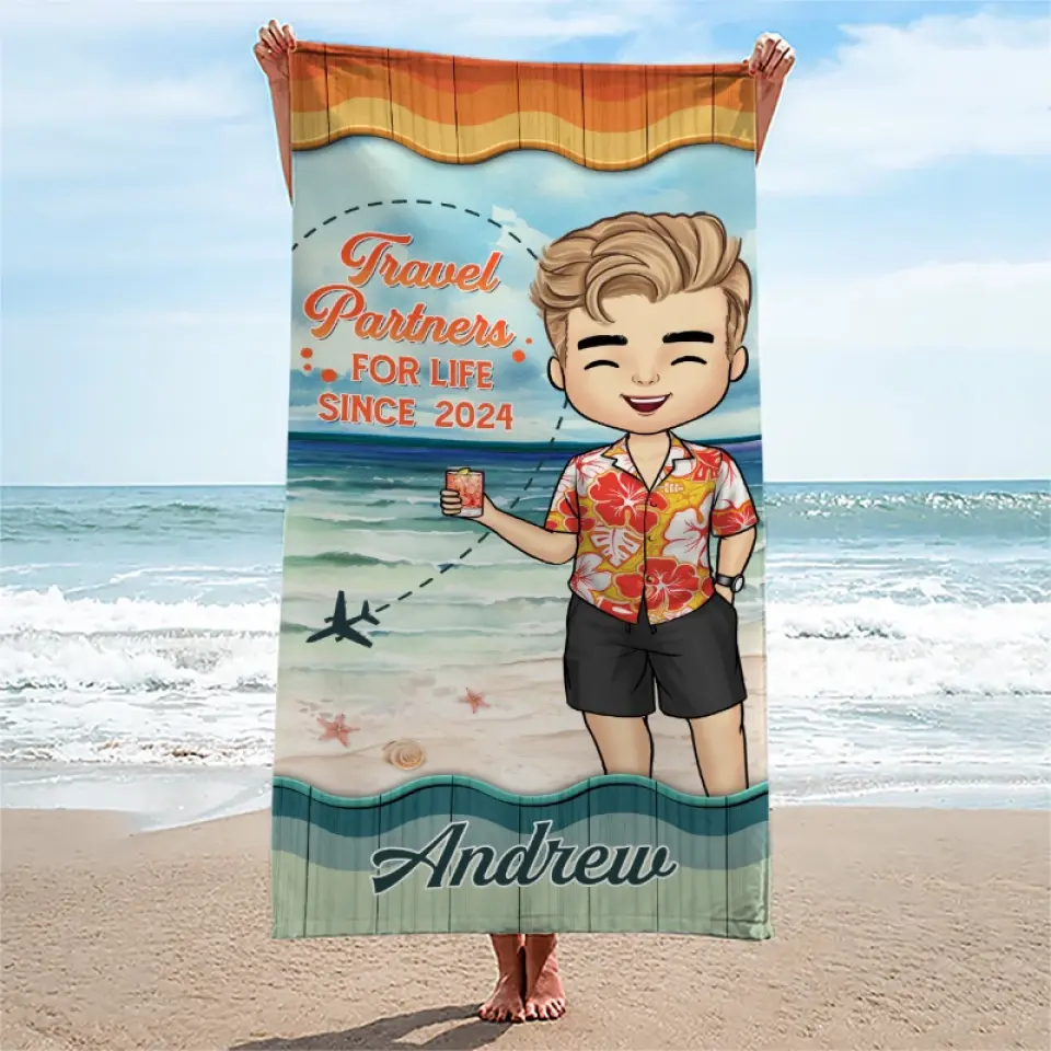 My Favorite Travel Partner - Couple Personalized Custom Beach Towel - Summer Vacation Gift For Husband Wife, Anniversary - Image 3