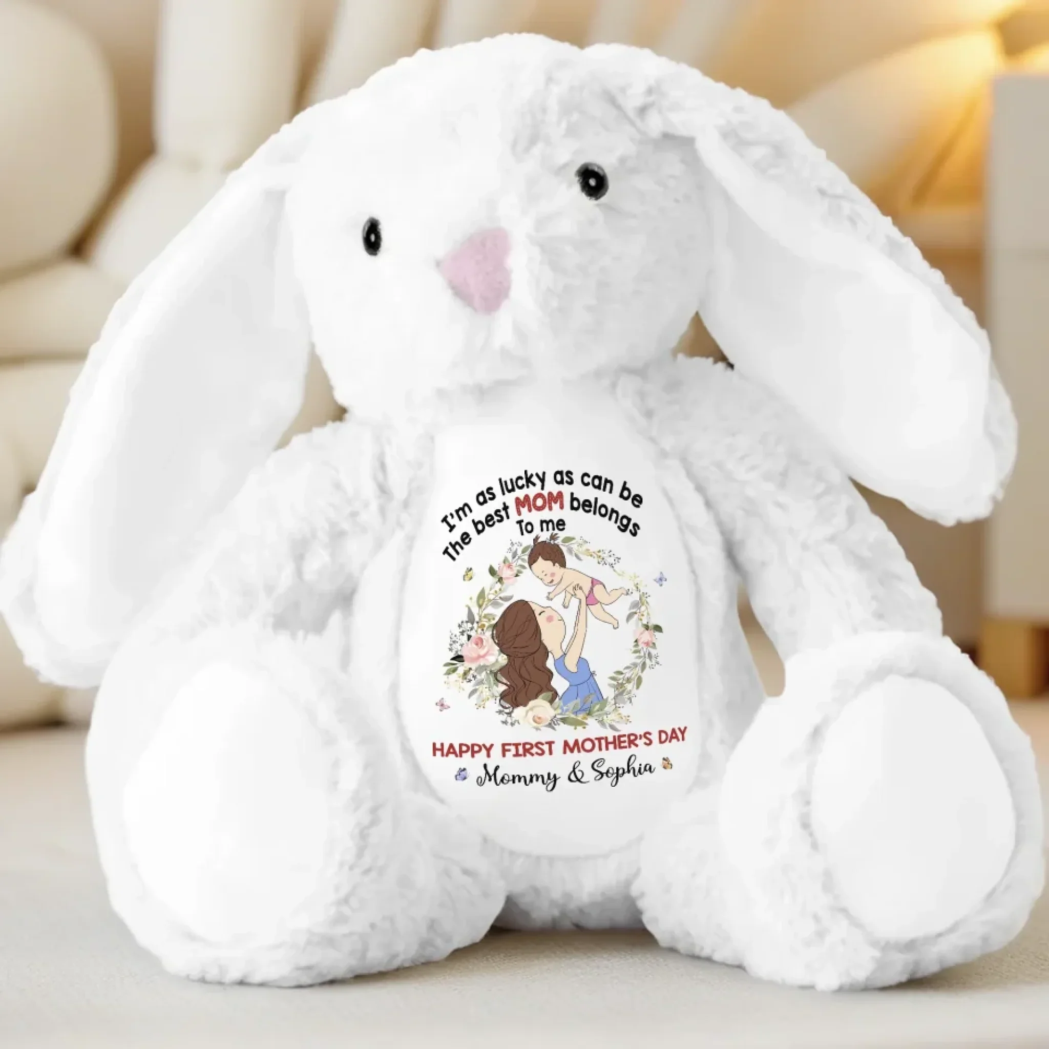 My First Best Friend, My Mommy - Family Personalized Custom Easter Bunny Plush - Mother's Day, Baby Shower Gift, Gift For First Mom